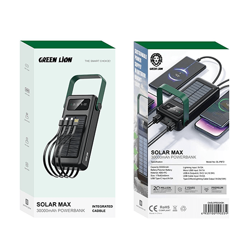 پاوربانک خورشیدی گرین لاین مدل Solar Max ظرفیت 30000 میلی آمپر اورجینال